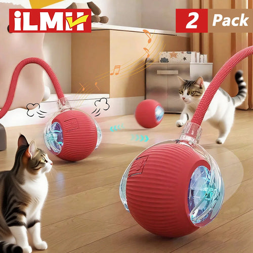 Automatic Rolling Cat Ball (2-Pack), Motion Activated Toy with Tail