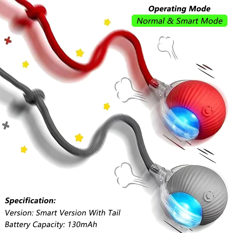 Automatic Rolling Cat Ball (2-Pack), Motion Activated Toy with Tail