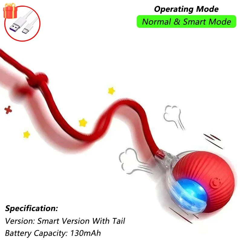Automatic Rolling Cat Ball (2-Pack), Motion Activated Toy with Tail