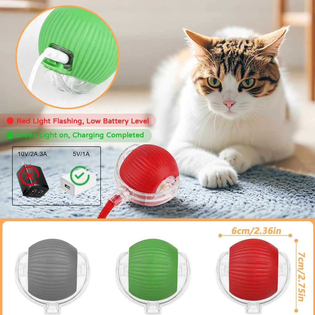 Automatic Rolling Cat Ball (2-Pack), Motion Activated Toy with Tail