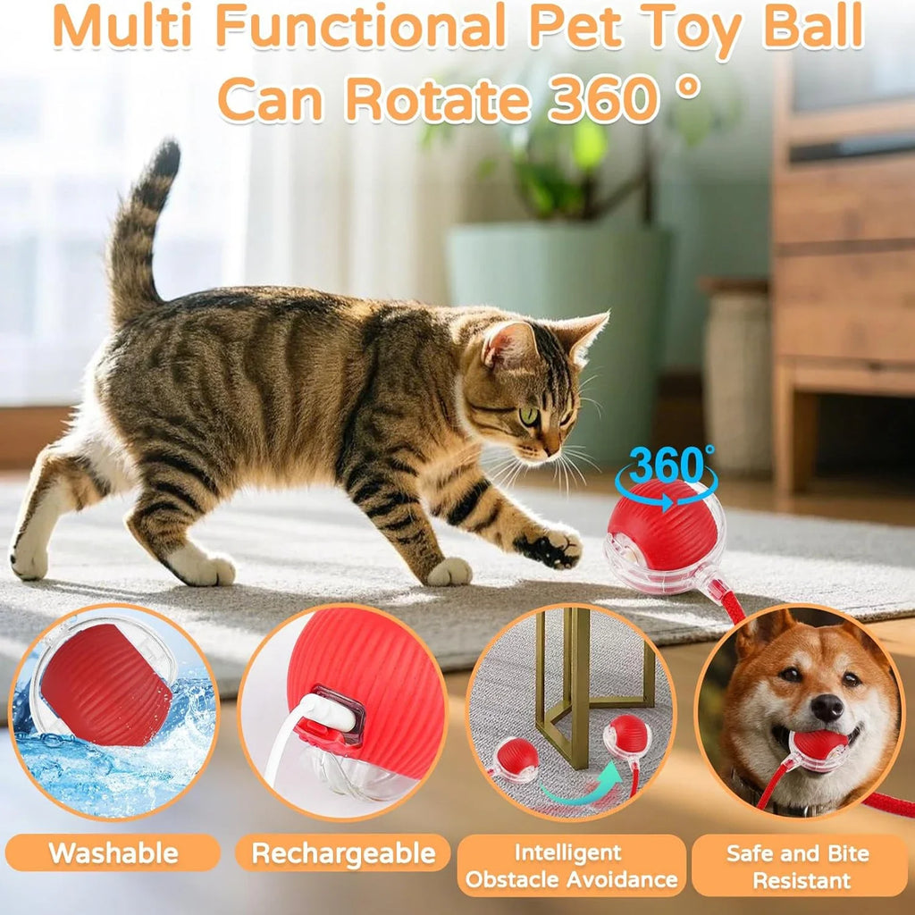 Automatic Rolling Cat Ball (2-Pack), Motion Activated Toy with Tail