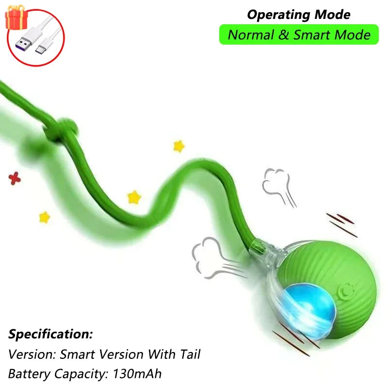 Automatic Rolling Cat Ball (2-Pack), Motion Activated Toy with Tail