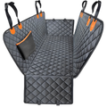Quilted dog car seat cover hammock laid flat showing headrest straps, side flaps and storage pocket