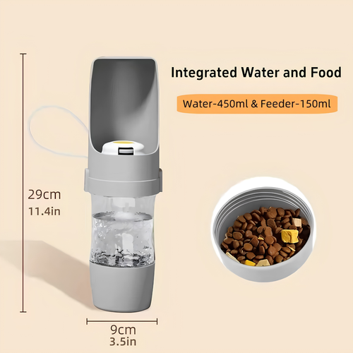Portable Dog Water Bottle with Food Storage, Leak-Proof Travel Bottle