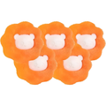 Set of five orange bear-shaped reusable pet hair remover laundry catchers on a white background